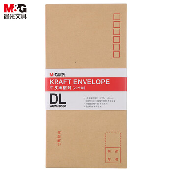 晨光(M&G)文具5号DL牛皮纸信封 220*110mm办公财务发票袋 邮局标准信封袋工资袋 20个装AGWN8530