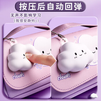 金值 紫色云朵解压笔袋 网红手提大容量文具盒小学生儿童女孩简约减压铅笔盒可爱少女心文具开学必备生日礼物