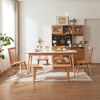 林氏家居北欧实木餐桌椅家用岩板饭桌长方形书桌一体vr1r 岩板款1.
