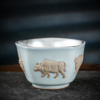 容山堂固德徐国瑞大师五牛杯大号主人杯家用品茗杯单杯喝茶杯浮雕鎏银