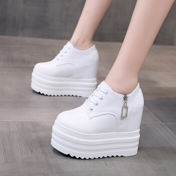 坡跟内增高小白鞋女12公分春秋新款防水台厚底松糕百搭超高跟女鞋单鞋