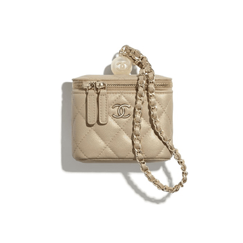 中检chanel香奈儿女包颗粒荔枝纹小牛皮人造珍珠金属链条方盒子包斜