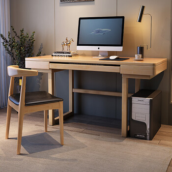 题木诗家电脑桌书桌实木电脑书桌简约现代书房办公桌家用卧室写字台