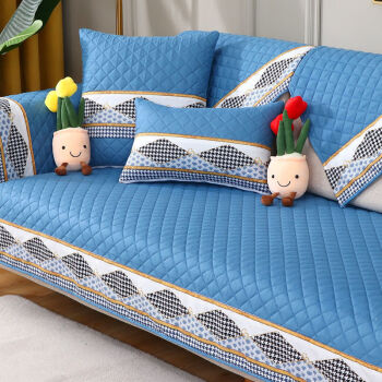 沙发垫四季通用防滑纯色沙发套罩耐脏现代简约坐垫124组合套装水波纹