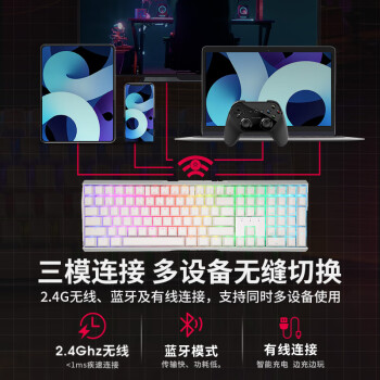 CHERRY樱桃 MX3.0S无线键盘 机械键盘 游戏键盘 蓝牙三模 RGB灯效 铝合金外壳 兼容WIN/MAC 白色茶轴