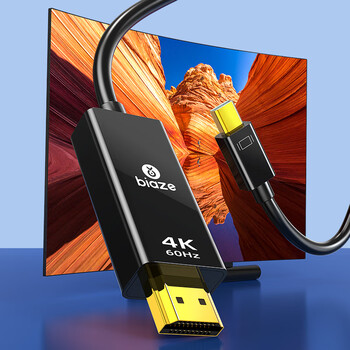 毕亚兹 主动式Mini DP转HDMI2.0转换线1.8米 4k@60hz迷你dp雷电接口微软苹果笔记本Mac接电视投影仪
