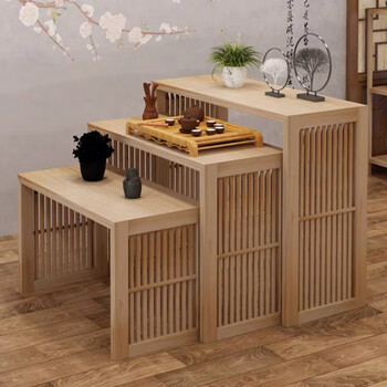 茶叶店中岛柜展示柜中式实木货架展会产品陈列柜原木流水台置物架侧条