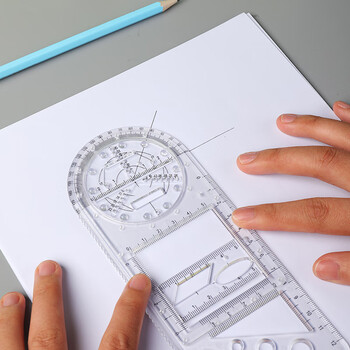 递乐多功能旋转绘图尺子 数学几何画圆量角器三角直尺平行尺学生创意绘图工具文具 2695透明色