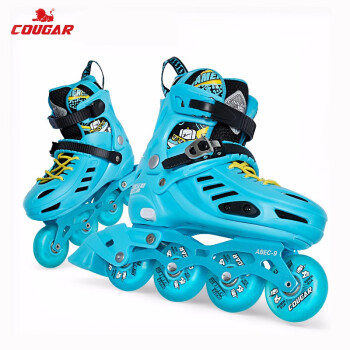 美洲狮（COUGAR）儿童全肉轮全闪溜冰鞋平花轮滑两用培训轮滑鞋 蓝色 L