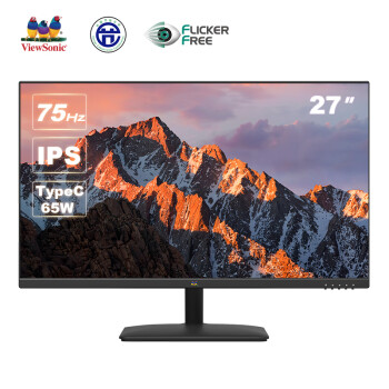 优派 27英寸 办公显示器 75Hz Type-C 65W反向充电 IPS硬屏 可壁挂 节能 电脑显示器 VA2730-HU