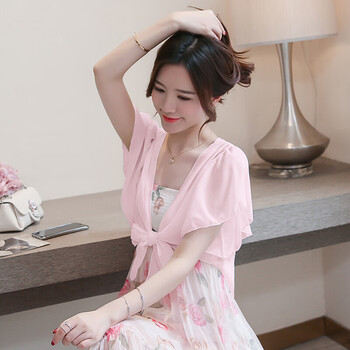 搭配带的小外套短开衫短袖披肩批肩夏季外搭带配子雪纺夏天小坎肩薄款