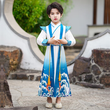 国庆节衣服儿童国学汉服男童中国风小学生古装演出服女书童三字经朗诵