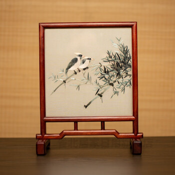 屏风摆件仿古红木屏风礼品乔迁刺绣摆件中式桌面摆台刺绣摆件成品古典