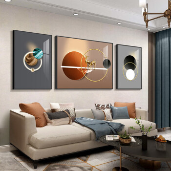 客厅装饰画现代简约沙发背景墙挂画大气墙画晶瓷镶钻三联画壁画 76939