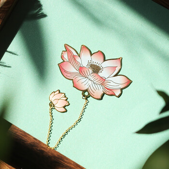 中国礼盒装古典莲花茶花玫瑰花卉金属书签吊坠复古文艺礼品书签粉荷花