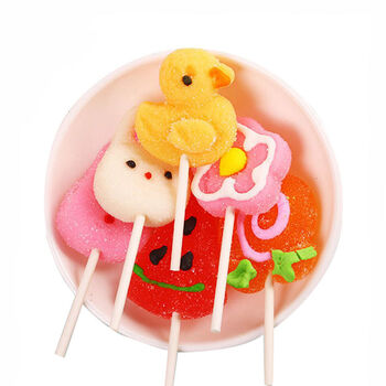 儿童卡通点花软糖批发水果味果汁软糖散装棒棒糖独立包装网红零食草莓