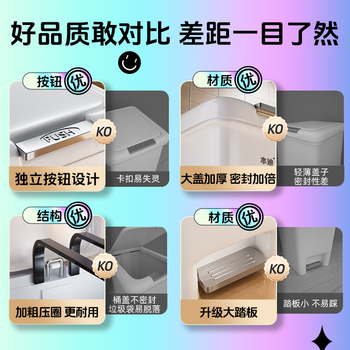 本迪脚踏垃圾桶15L脚踩按压手按双开盖厨房大垃圾篓家用卫生间垃圾桶