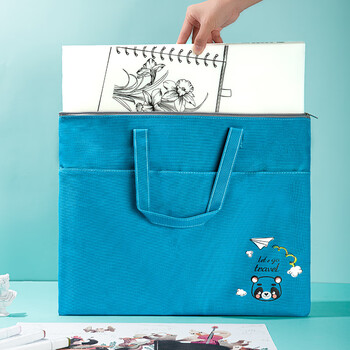 金得利A3/8K帆布袋美术袋学习袋补习袋小学生手提袋拎书袋初中生补课包帆布包美术包考试袋蓝色DC1921