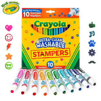 美国crayola绘儿乐儿童水彩笔套装幼儿园安全无毒可水洗画笔24色彩色笔小学生绘画涂鸦美术绘画专用10色迷你印章水彩笔 58 8148 图片价格品牌报价 京东