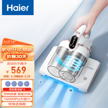 海尔(Haier)除螨仪家用手持床上大吸力双杯智能除螨仪 超声波紫外线杀菌去螨虫神器 热风除湿 HZ-C9W