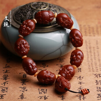 沃韵玉化橄榄核双面十八罗汉手串橄榄胡核雕佛珠手链男女文玩机刷手工