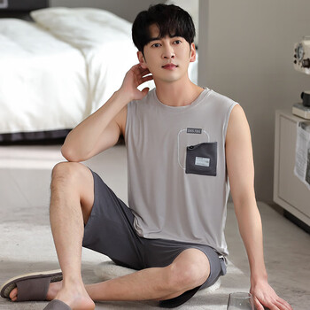 烟赏睡衣男士夏季莫代尔韩版无袖背心短裤套装薄款青年休闲外穿家居服