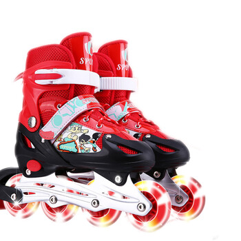 溜冰鞋儿童轮滑鞋旱冰鞋滑冰鞋成年直排可调单闪光单鞋 红色-单鞋 s