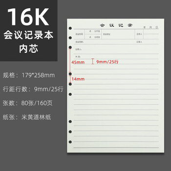 嘉然恒 活页会议记录笔记本子替换内芯 9孔16K仅内芯80张160页/本