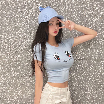 欧美紧身显胸大性感短款露脐t恤女学生春秋季网红主短袖修身上衣sn