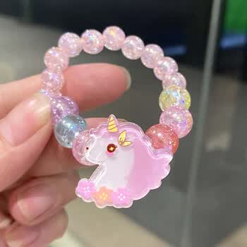 小女孩串珠闪亮手腕带日韩可爱公主亚克力手串儿童宝宝手镯粉色独角兽