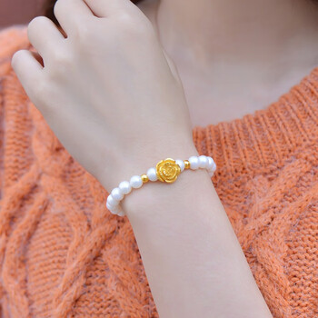 朋友妻子媳妇儿妈妈结婚纪念日礼物黄金玫瑰花手链999足金转运珠手镯