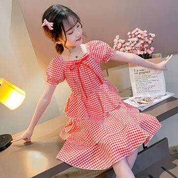 华慧泽女孩连衣裙春夏薄款儿童休闲公主裙子中小学生时尚衣服女童中大