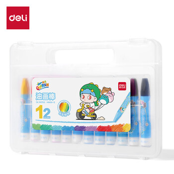 得力（deli）12色哼哼大王六角杆油画棒蜡笔易上色炫彩棒彩笔儿童幼儿学生画画绘画HM856-12