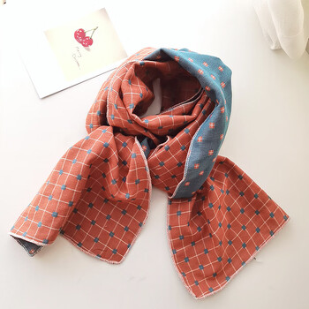 chiliang儿童格子围巾男女童秋冬季薄款丝巾小孩棉纱巾围脖双面不同色