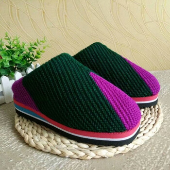 冬季居家手工毛线拖鞋棉鞋防滑耐磨佐欧雅墨绿紫色三角3839适合3536脚