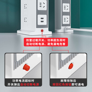 吉顺立式插座办公牛插排USB多功能桌面排插线板拖接线板新抗电涌国标分控 2.5米