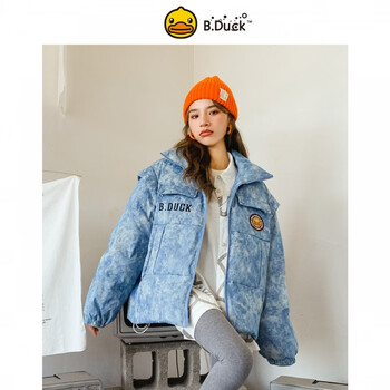 duck小黄鸭年冬季新款白鸭绒羽绒服女宽松扎染牛仔蓝厚外套 牛仔蓝 l