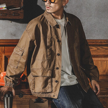gpej硬汉工装牛仔外套男春秋季阿美咔叽复古休闲宽松大码美式猎装夹克
