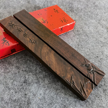 芬尚  淡泊明志浮雕镇尺 送朋友礼物 学生毛笔书法国画用压纸黑檀镇纸锦盒一对装30*4.2*2cm