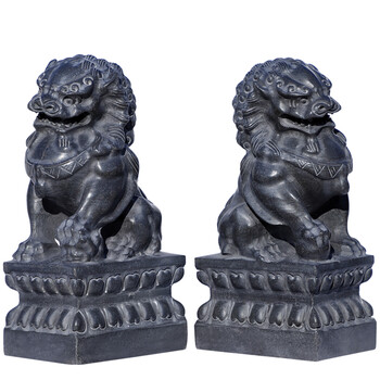 知南 石雕石狮子一对看门家用摆件门口墓前石头青石原石雕刻小号石