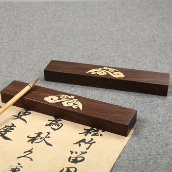 弘梅【全网低价】黑梓木祥云镇尺镇纸 黄铜实木毛笔书法学生压纸文镇 礼品礼盒包装镇尺