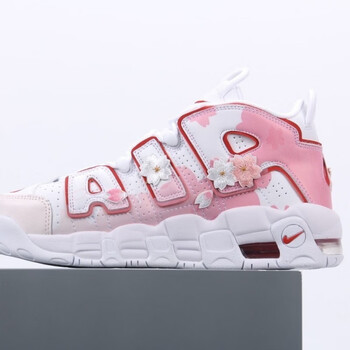 wvgaajair 大皮蓬樱花粉刺绣女鞋渐变粉高帮篮球鞋气垫运动鞋男女休闲