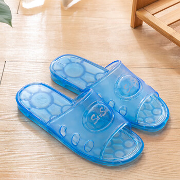 洗澡家居情侣水晶拖鞋透明室内男女防滑厚底塑料凉拖鞋夏 儿童蓝色 28