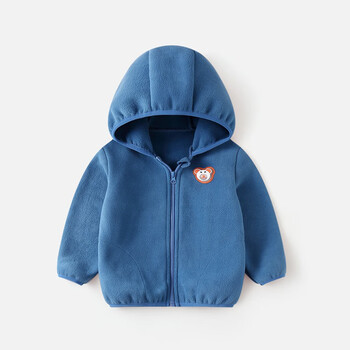 2022新款儿童摇粒绒外套宝宝春秋季连帽上衣童装开衫小熊亮灯款蓝色