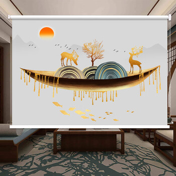 窗帘办公室客厅卧室卫生间遮光防水卷帘手拉式升降吉祥金鹿12宽16米x