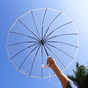 禾佳成白色透明雨伞长柄女生拍照伞韩版小清新森系简约大号双人伞白色