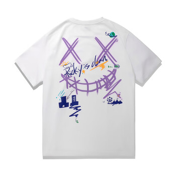 rickyisclownjokeric小丑夜光涂鸦笔触撕裂笑脸短袖t恤男国潮牌白色s