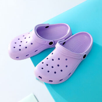 网红洞洞鞋女2022夏季新款凉鞋厚底老爹鞋拖鞋平跟紫色36