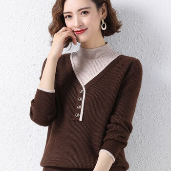半高领加厚毛衣女宽松时尚百搭假件针织长袖打底衫咖啡色xl码121135斤