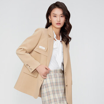 阿依莲冬季年新款韩版ins女潮小西服带标呢外套百搭黑色显瘦卡其s